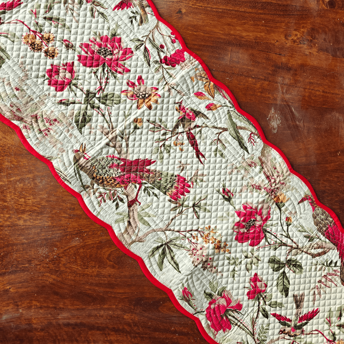 Crimson Meadow Reversible Table Runner, 100% cotton, 15" x 72" - Coral Slub - 