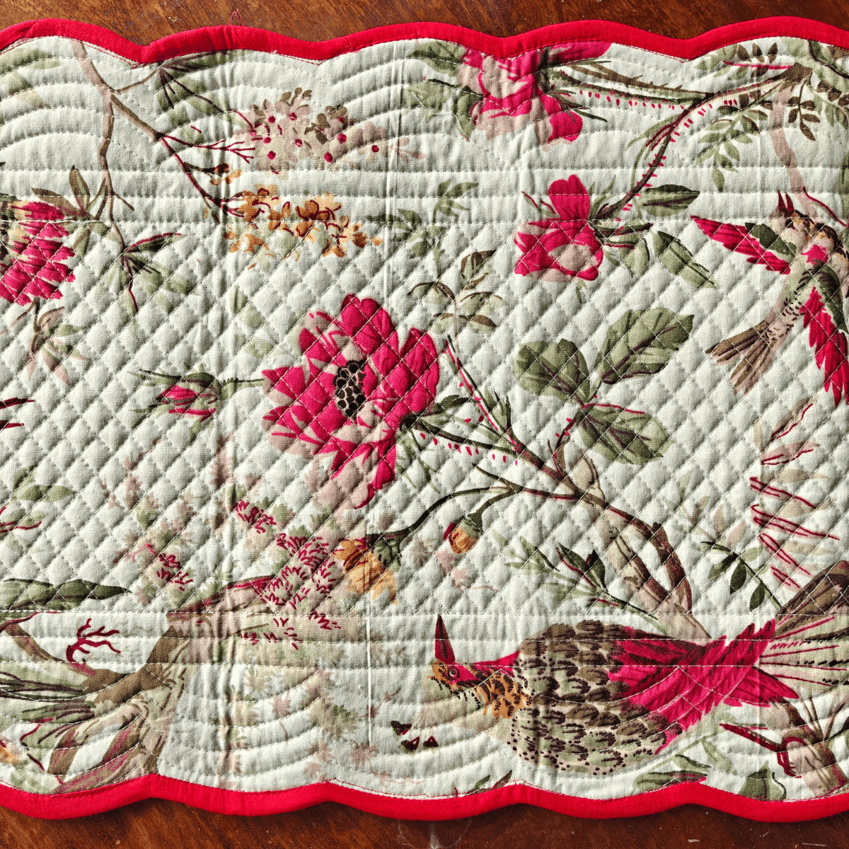 Crimson Meadow Reversible Table Runner, 100% cotton, 15" x 72" - Coral Slub - 