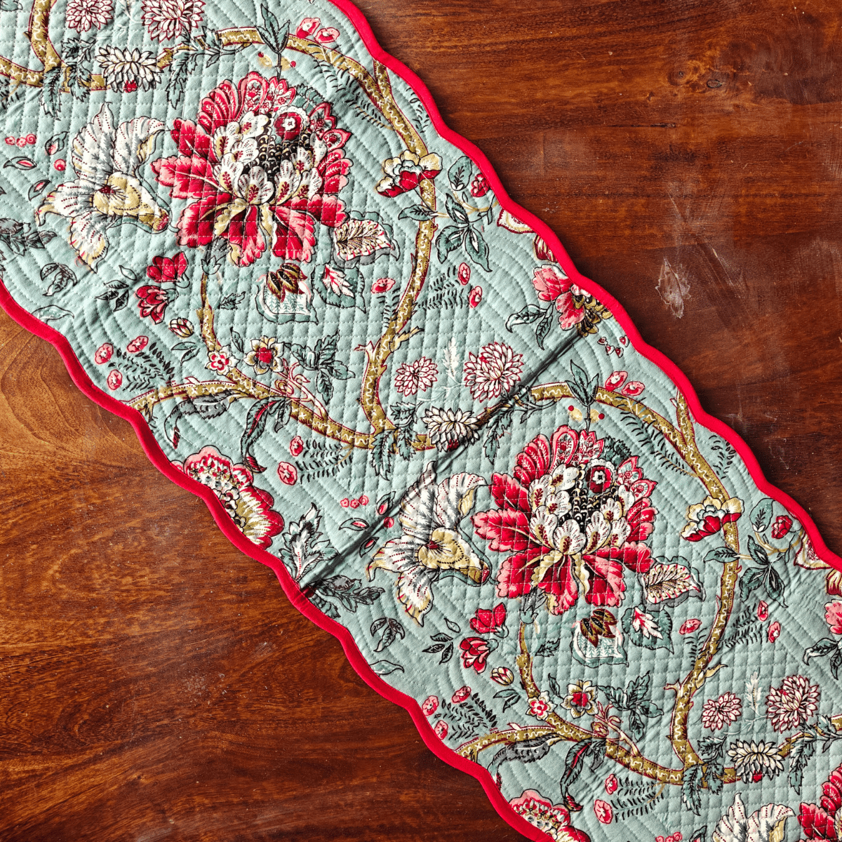 Crimson Meadow Reversible Table Runner, 100% cotton, 15" x 72" - Coral Slub - 