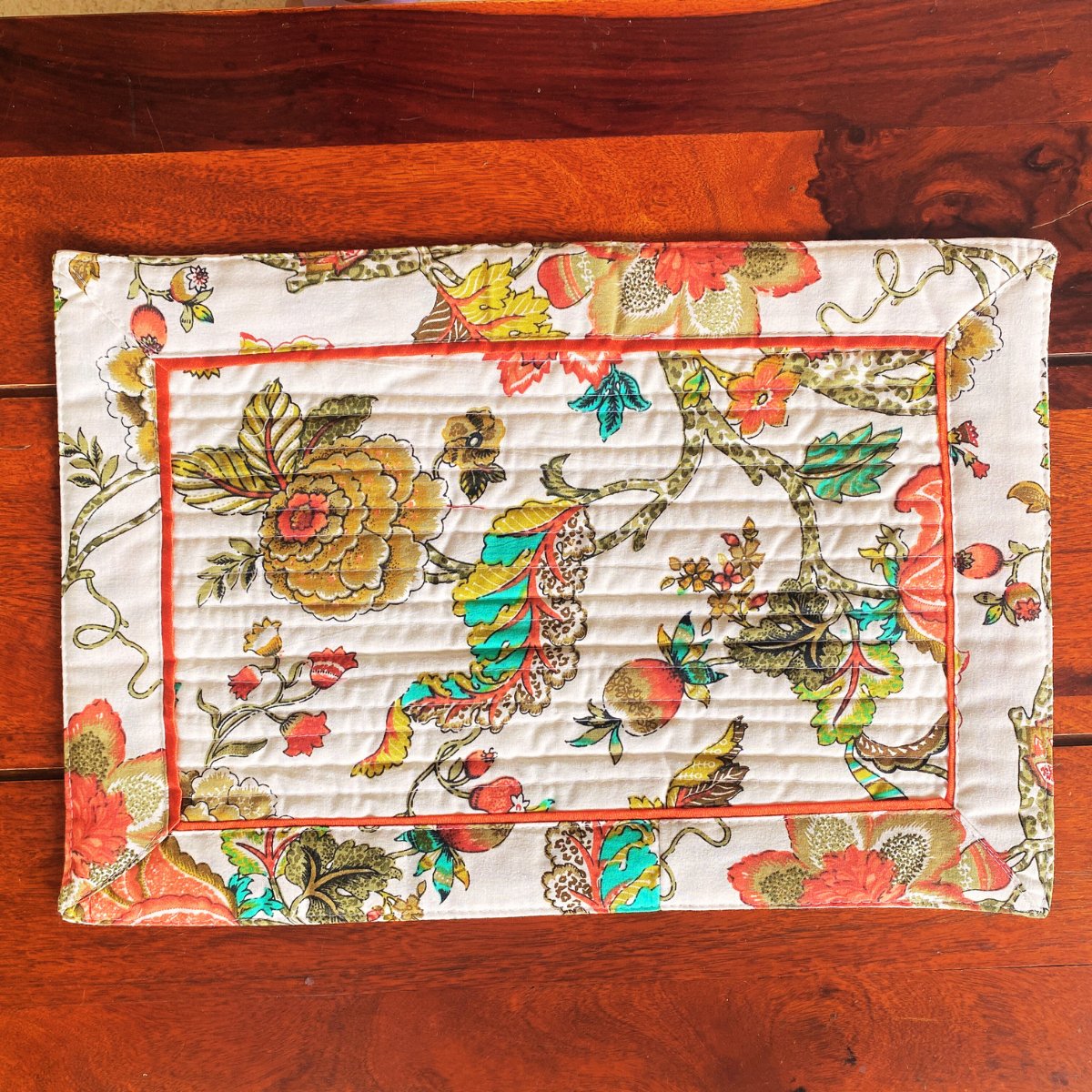 Dahlia Garden Print Cotton Placemats, 13" x 19", Set of 6 - Coral Slub - 