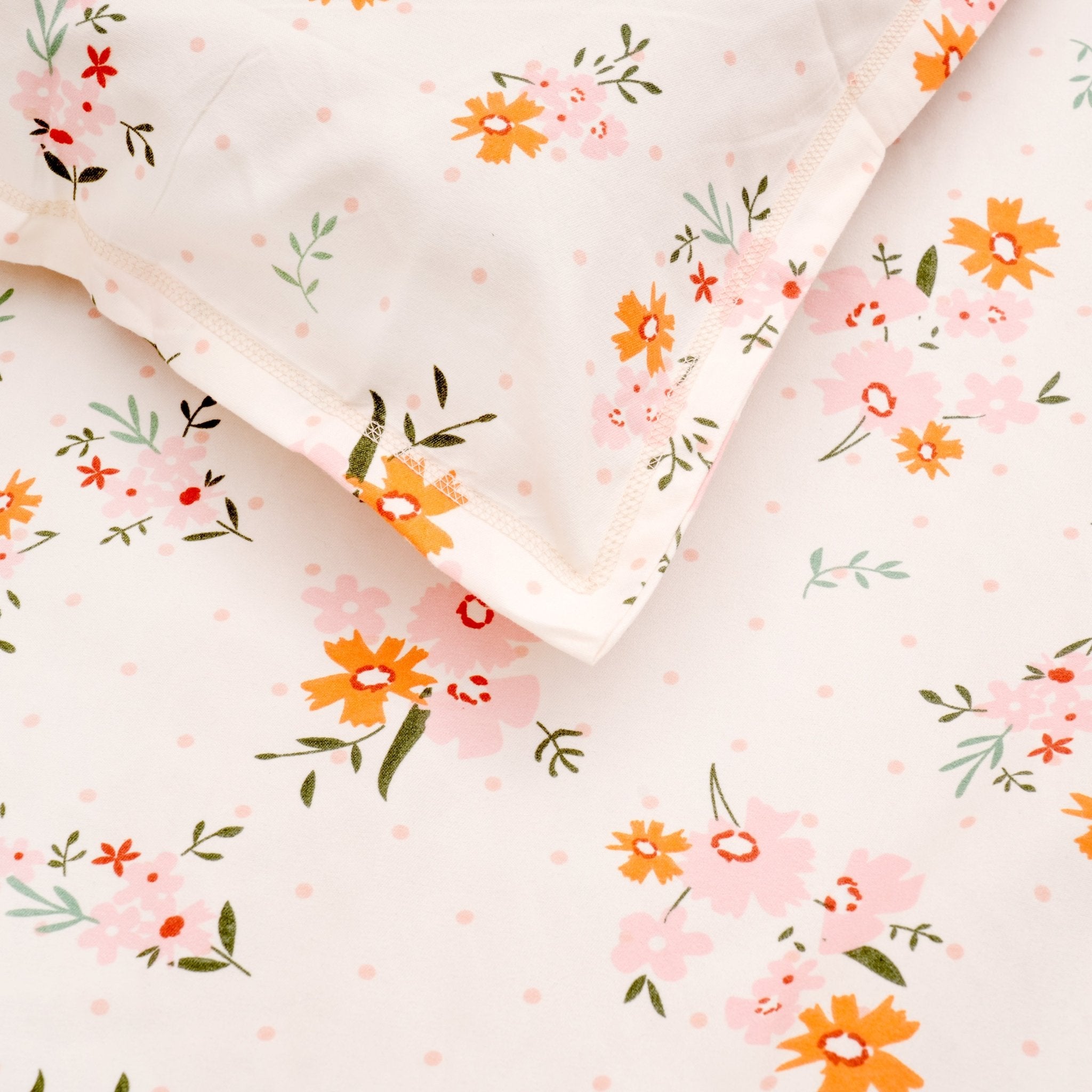 Dainty Bloom Double Bed Sheet Set, 90" x 100" - Coral Slub - 