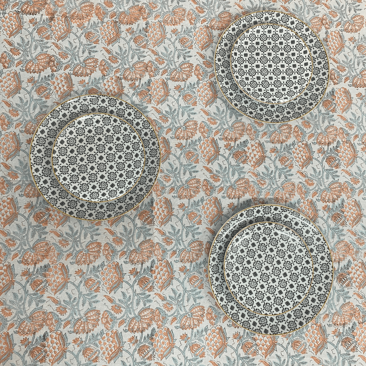 Daisy 6 Seater Dining Table Cover, 100% Cotton, 60" x 90" - Coral Slub - 