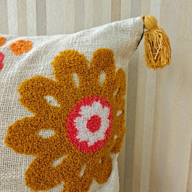 Dawn Cushion Cover Embroidered, 16" x 16", Pack of 1 - Coral Slub -