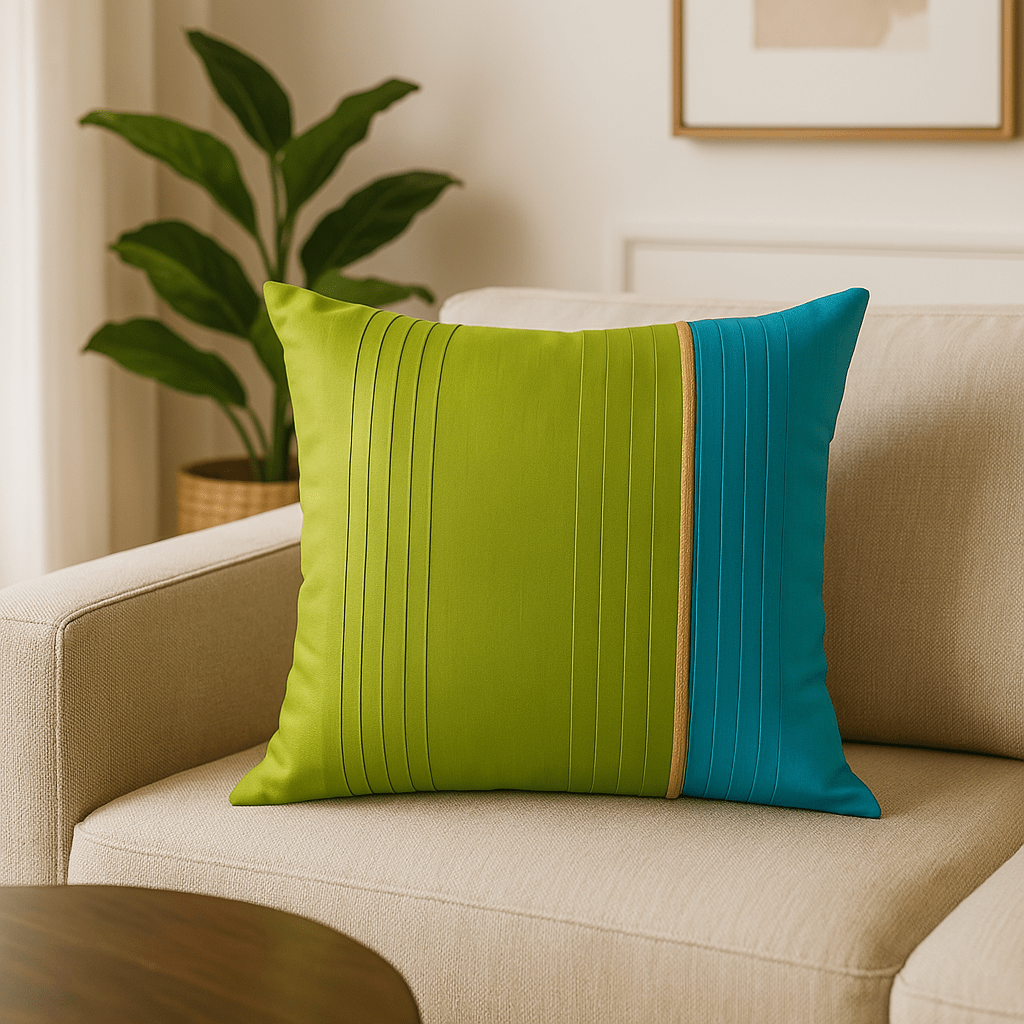 Dhaani Green Cushion Cover, 16" x 16",Pack of 1 - Coral Slub - 