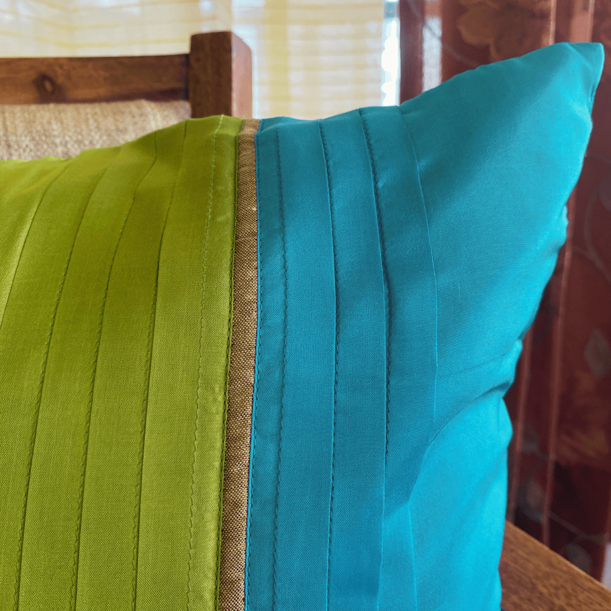 Dhaani Green Cushion Cover, 16" x 16",Pack of 1 - Coral Slub - 