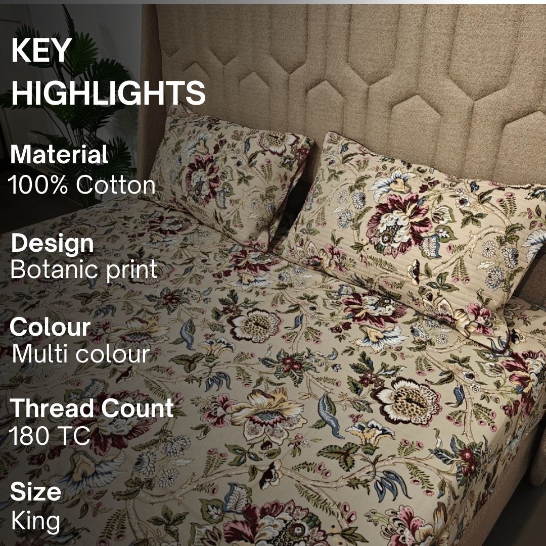 Dune Bloom Bedsheet Set, King Size - Coral Slub - 