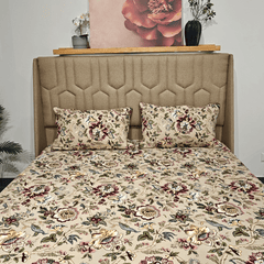Dune Bloom King Size Bedsheet Set (108" x 108") – 100% Cotton, Quilted Pillow Covers - Coral Slub - 