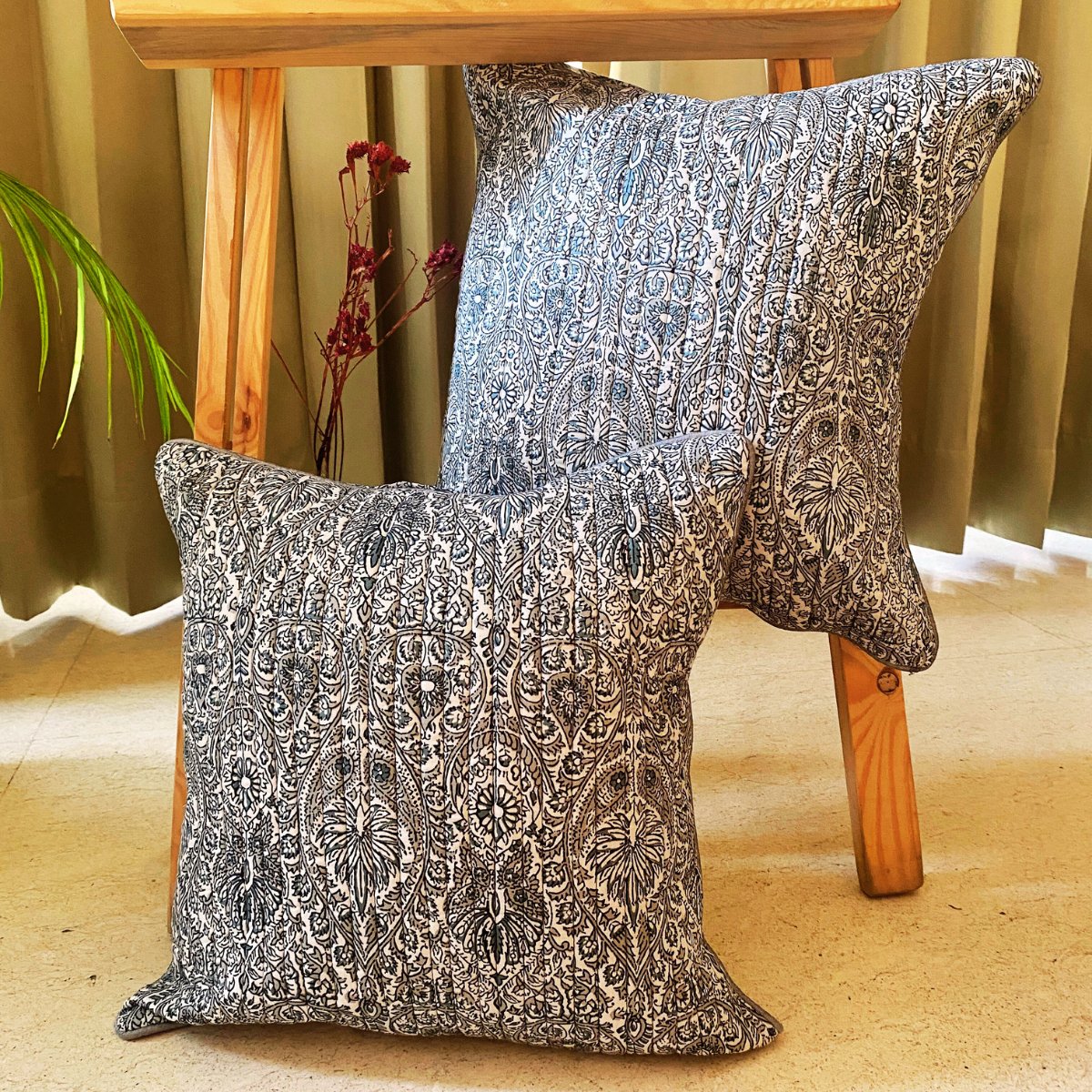 Dusk Quilted Cushion Covers, pack of 5, 16" x 16" - Coral Slub - 