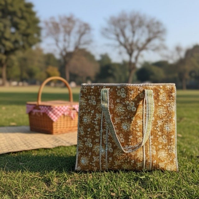 Earthen Flora Botanic Print Tote Bag - Coral Slub - 
