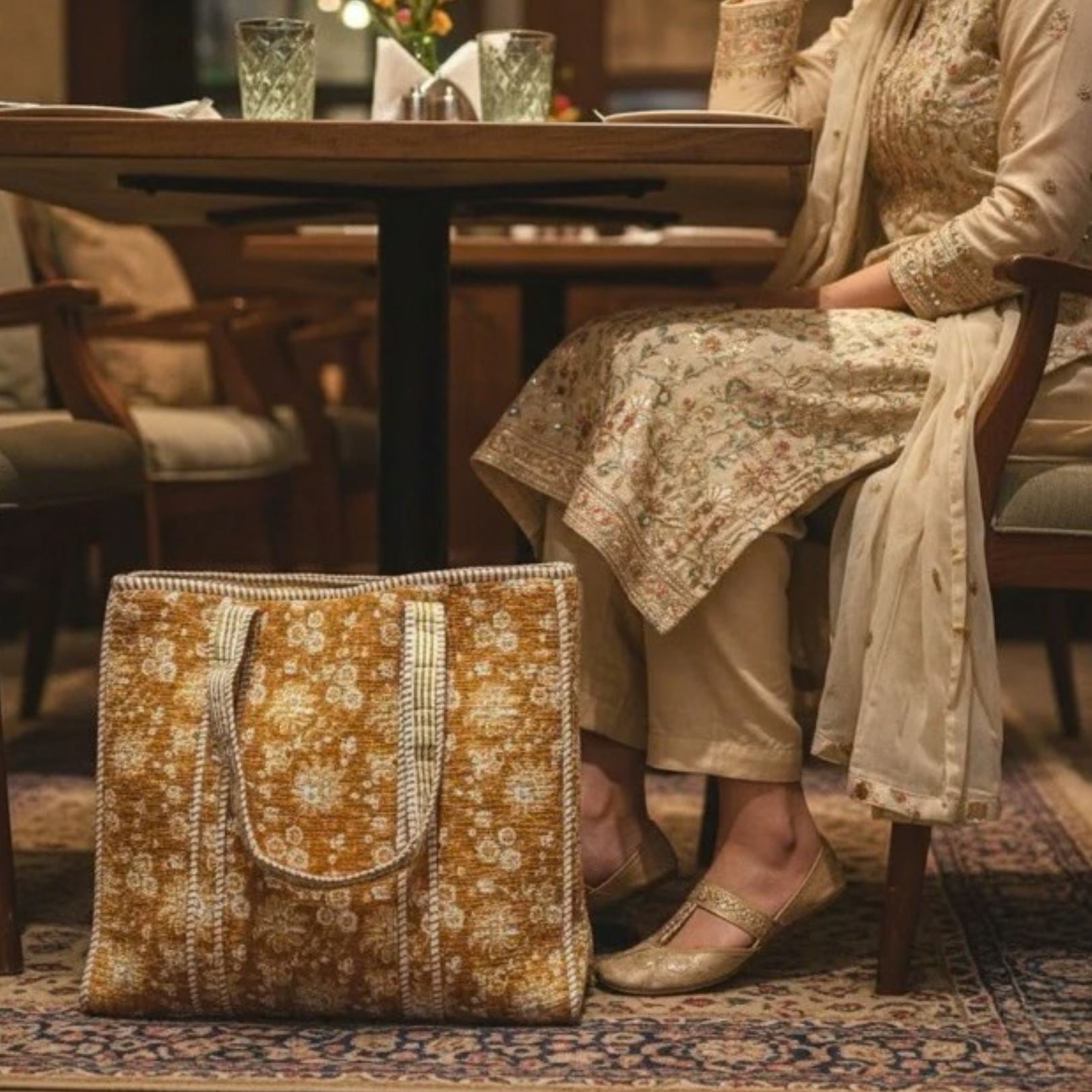 Earthen Flora Botanic Print Tote Bag - Coral Slub - 