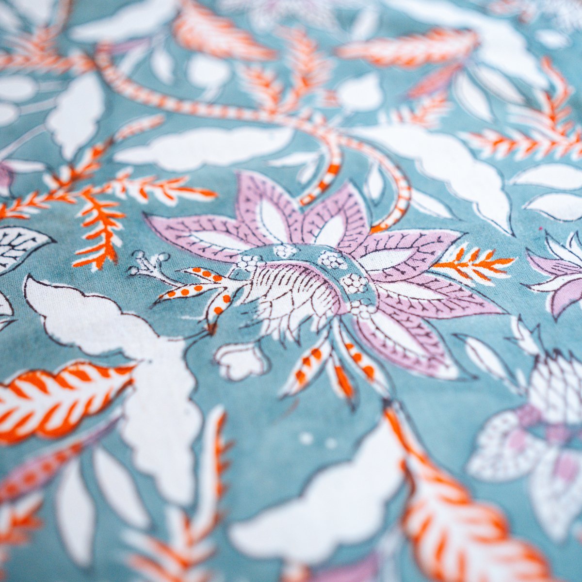 Eden 6 Seater Dining Table Cover, Block Print, 100% Cotton, 60" x 90" - Coral Slub - 