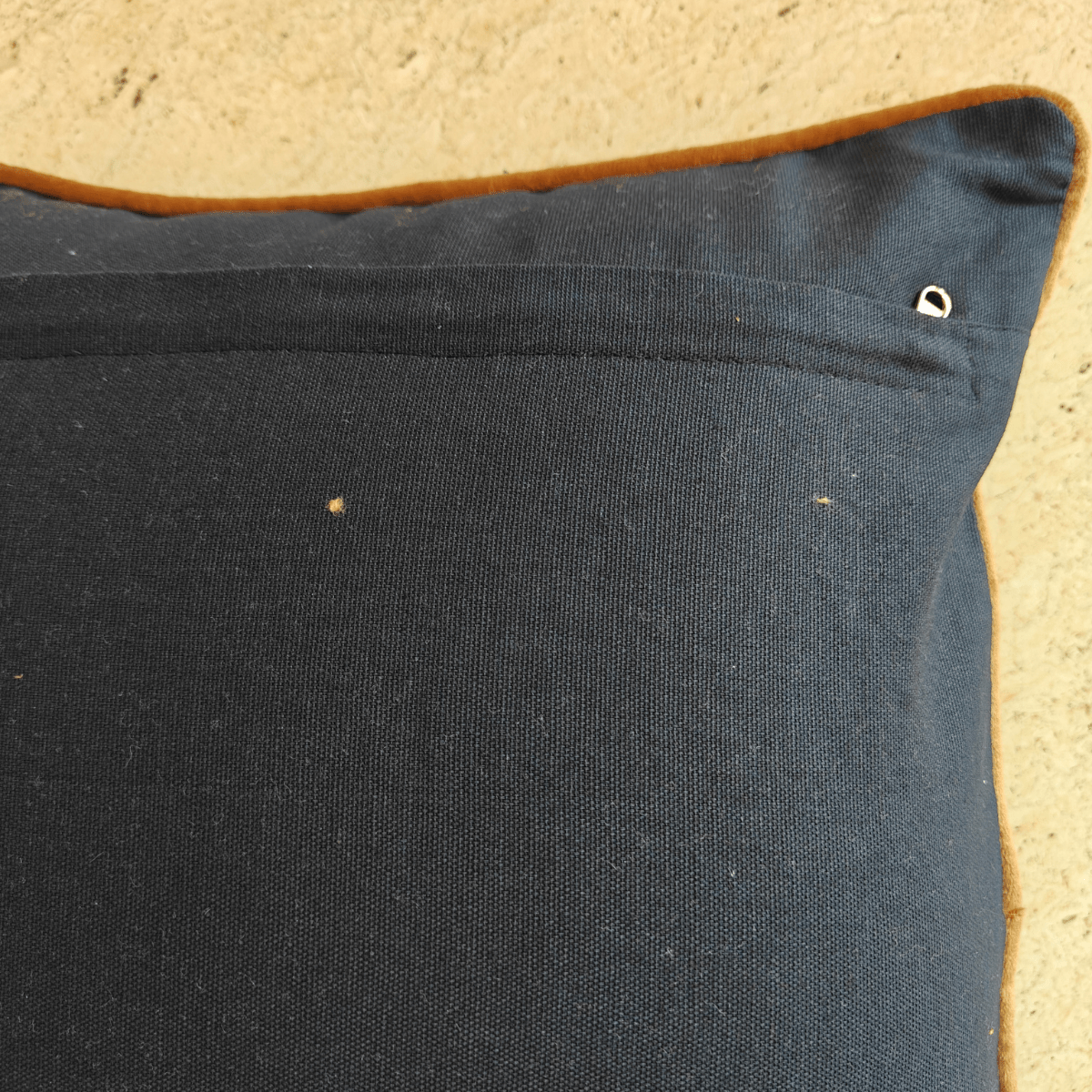 Elara Embroidered Cushion Cover, 16" x 16", Navy, Pack of 1 - Coral Slub - 