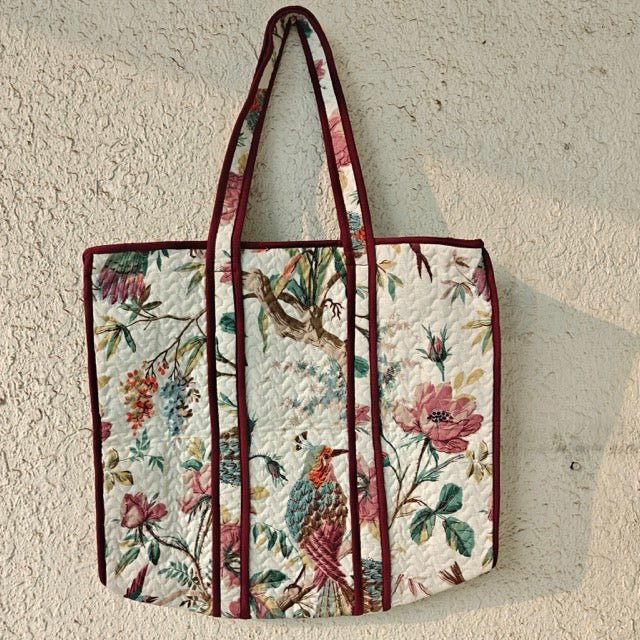 Ember Botanic Print Tote Bag - Coral Slub - 