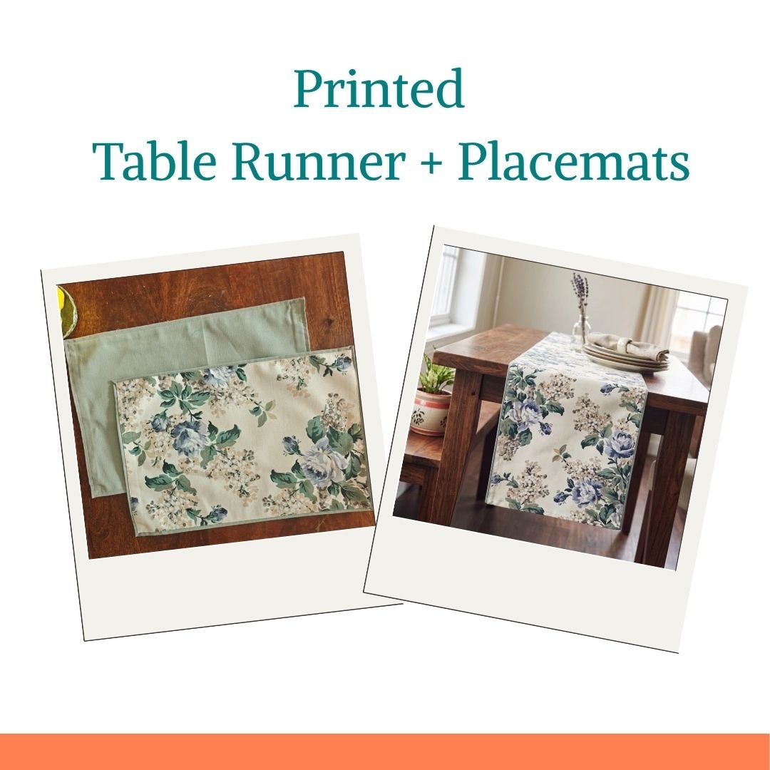 Fern Grace Dining Combo – Floral Table Runner & 6 Placemats - Coral Slub -