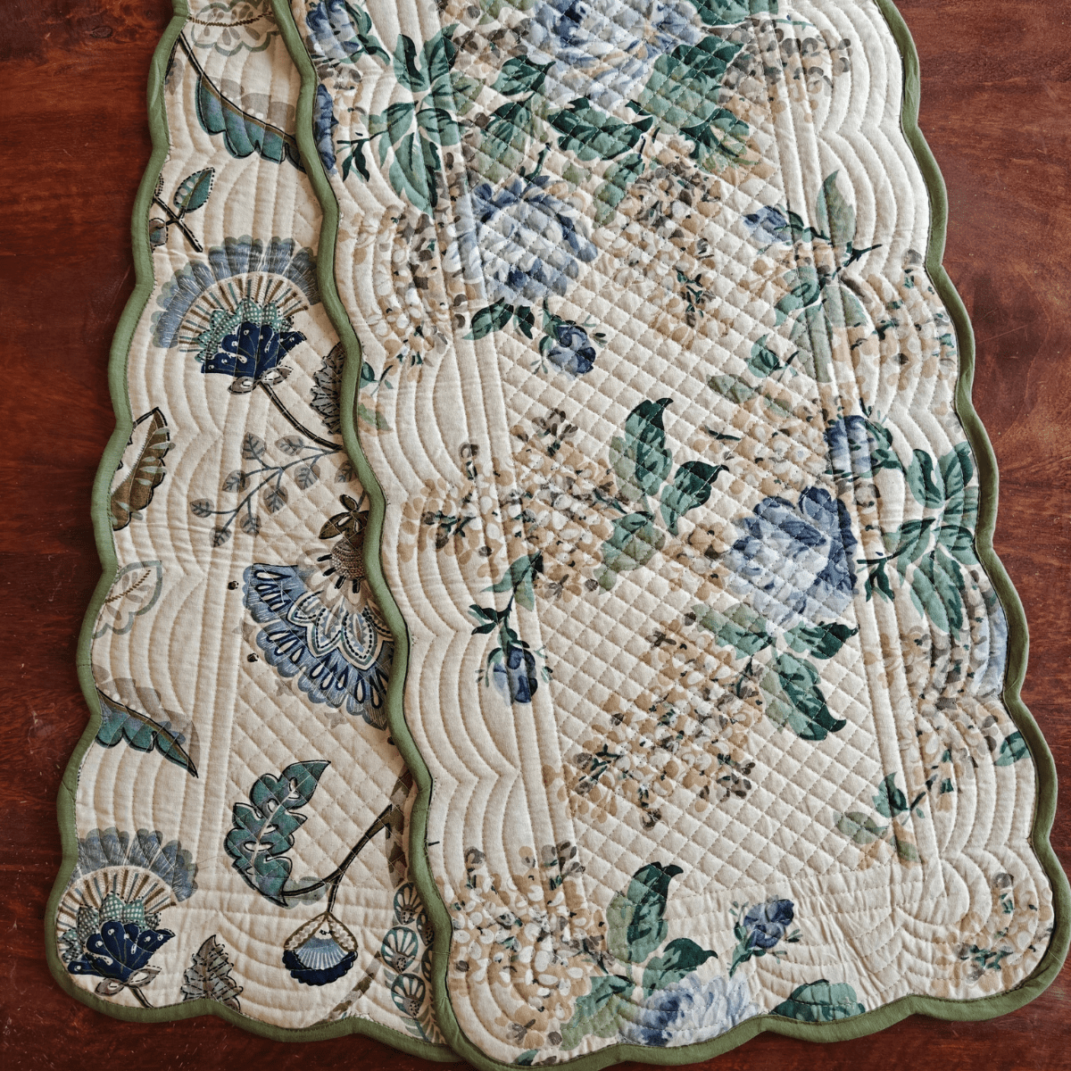 Fern Grace Reversible Table Runner, 100% cotton, 15" x 72" - Coral Slub - 