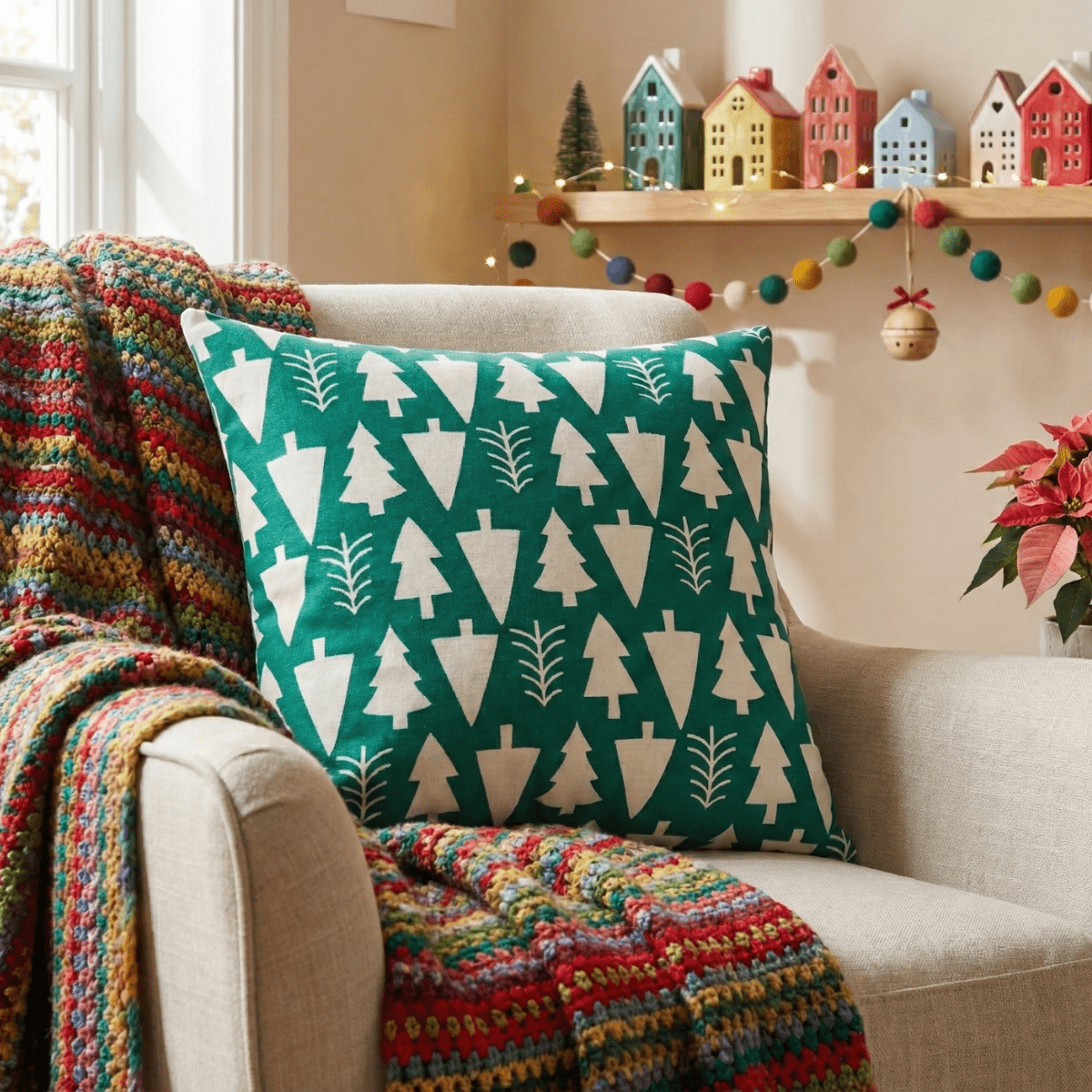 Fir Cushion Cover, 16” x 16”, Pack of 1 - Coral Slub - 