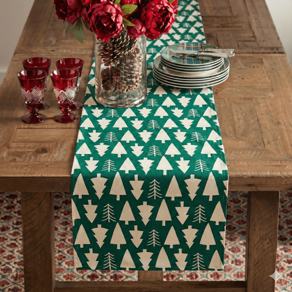 Fir Table Runner, 72" x 13" - Coral Slub - 