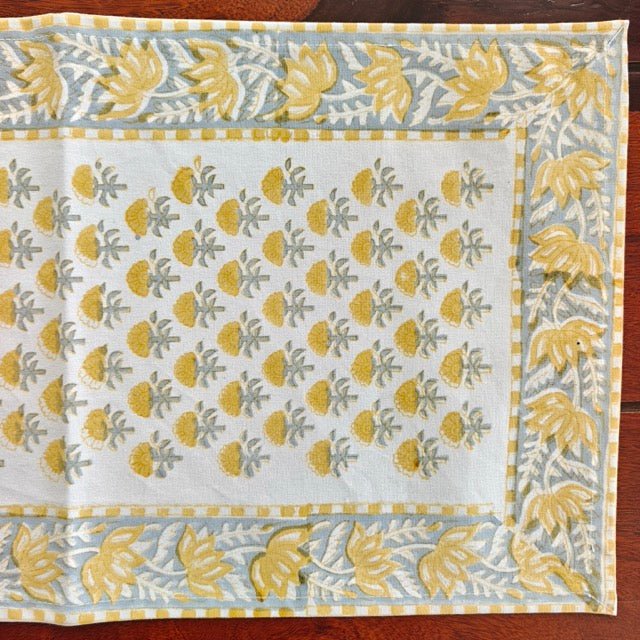 Firdaus Block Print Runner - Coral Slub -