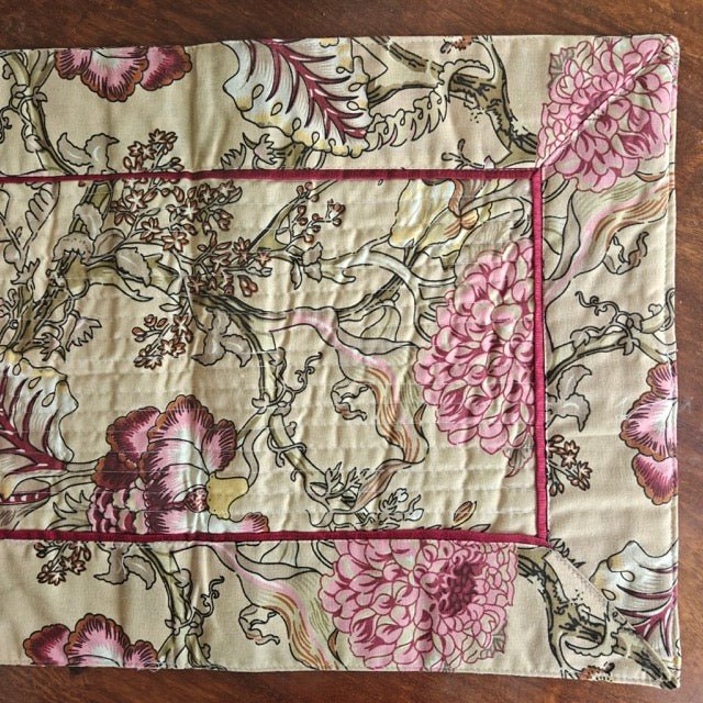 Fleur Quilted Table Runner - Coral Slub -