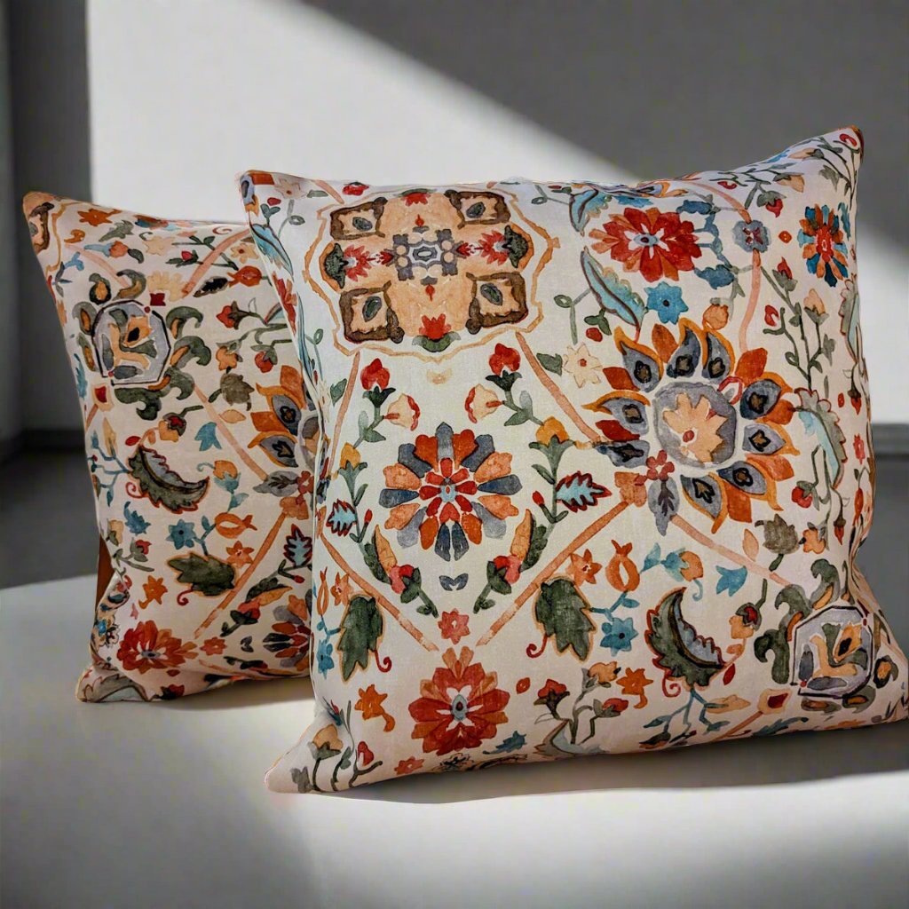 Floral Elegance Cushion Cover, Pack of 2, 16" x 16" - Coral Slub - 