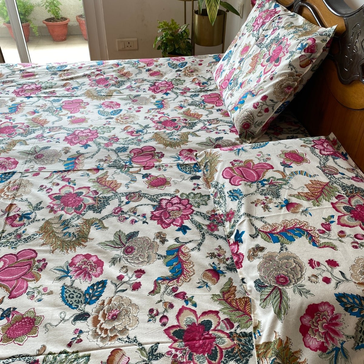 Florence Bedsheet Set 100% Cotton, King Size, 100" x 108" - Coral Slub - 