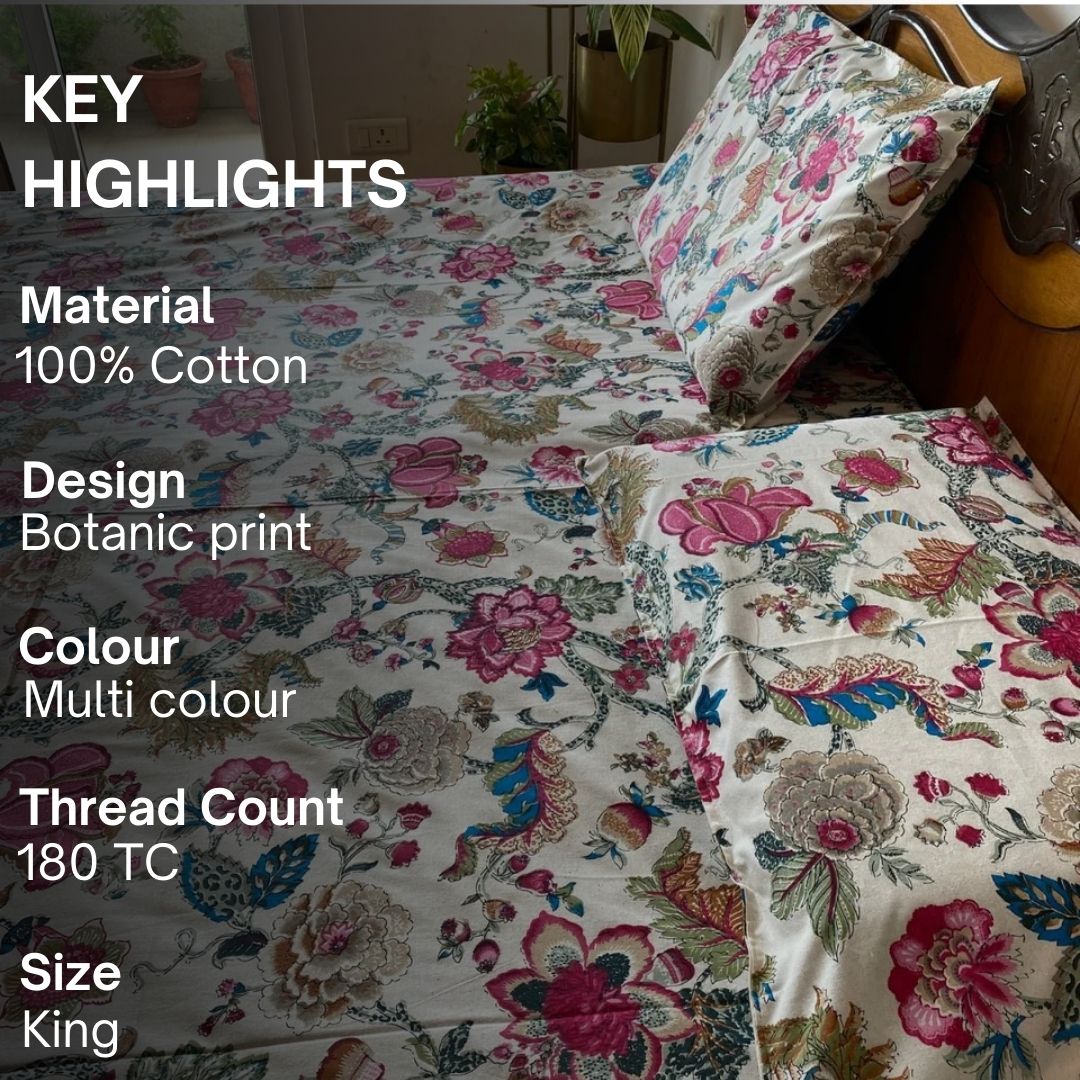 Florence Pink Bedsheet Set 100% Cotton, King Size Double Bed Sheet, 100" x 108" inch - Coral Slub - 