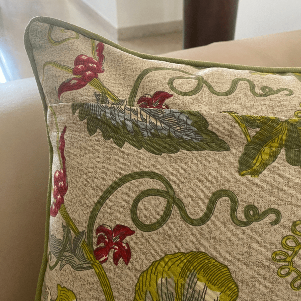 Foliage Printed Cushion Covers, 16" x 16", Pack of 5 - Coral Slub - 