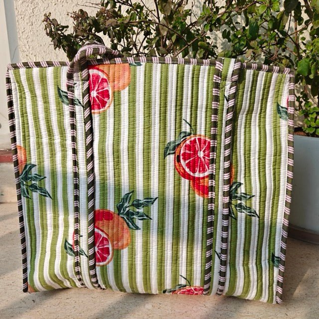 Fruit Punch Botanic Print Tote Bag - Coral Slub - 