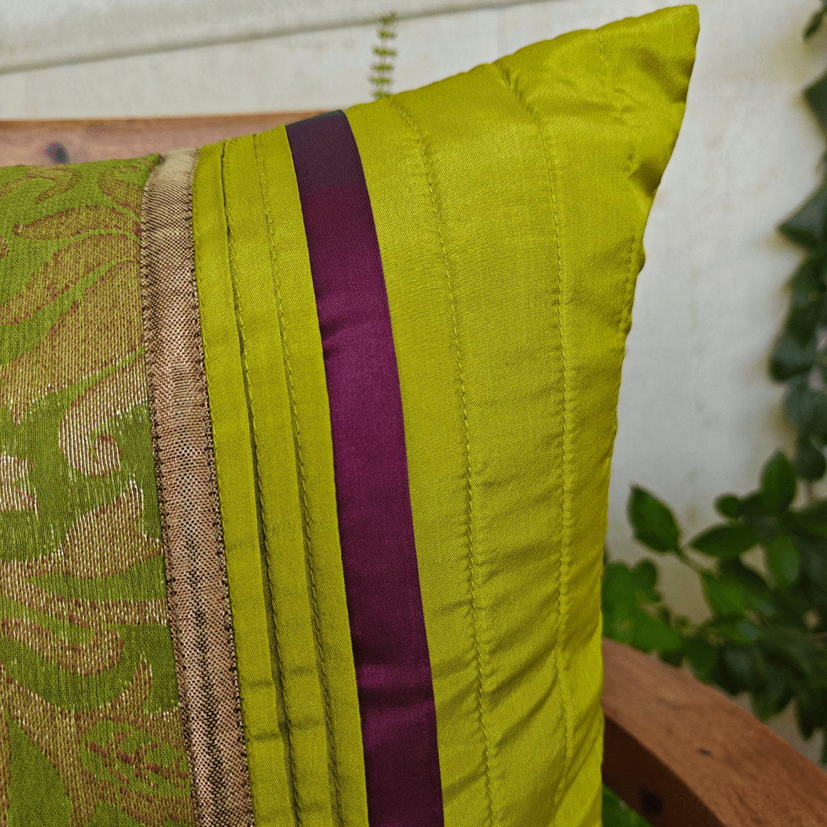 Garnet Green Cushion Cover, 16" x 16", Pack of 1 - Coral Slub - 