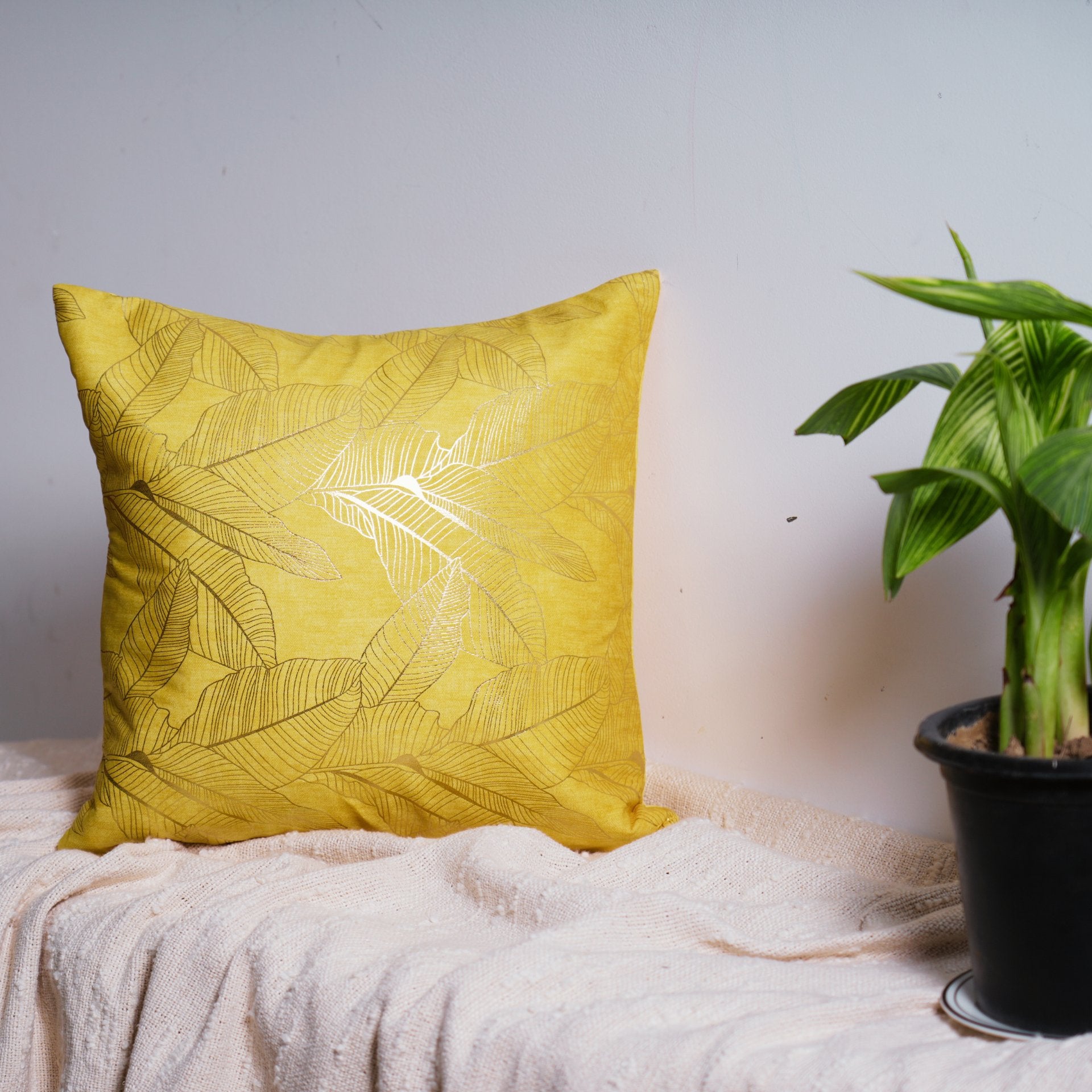 Golden Leaves Sunshine Cushion Covers, Pack of 2, 16" x 16" - Coral Slub - 