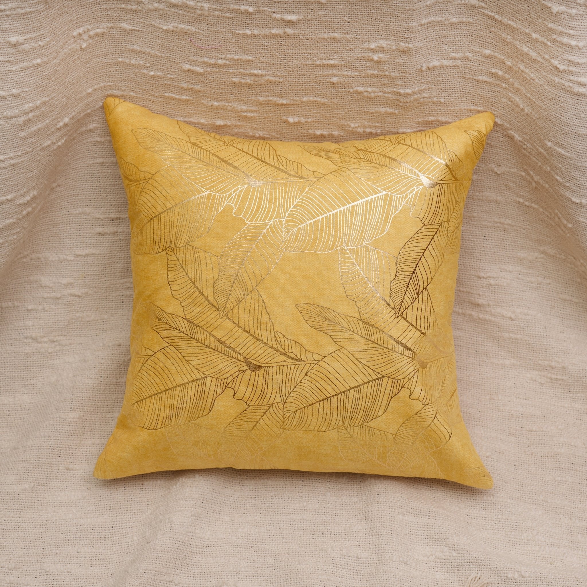Golden Leaves Sunshine Cushion Covers, Pack of 2, 16" x 16" - Coral Slub - 