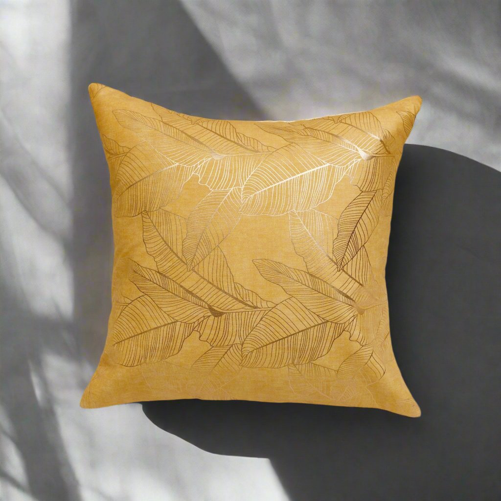 Golden Leaves Sunshine Cushion Covers, Pack of 2, 16" x 16" - Coral Slub - 