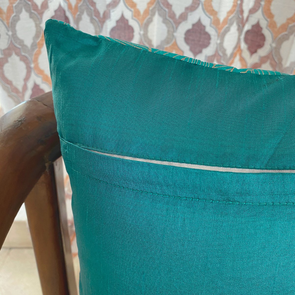 Golden Leaves Teal Cushion Covers, Pack of 2, 16" x 16" - Coral Slub - 