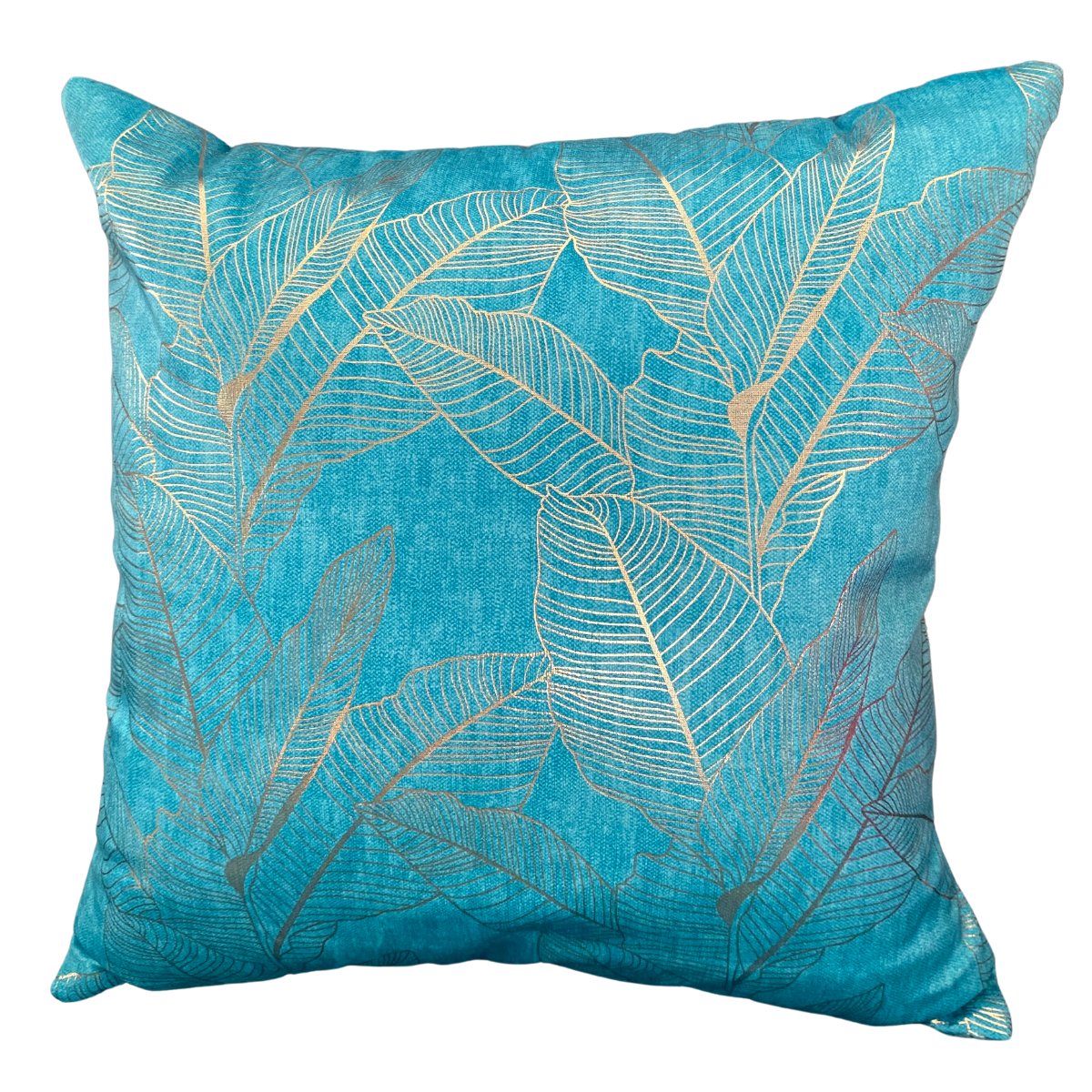 Golden Leaves Teal Cushion Covers, Pack of 2, 16" x 16" - Coral Slub - 