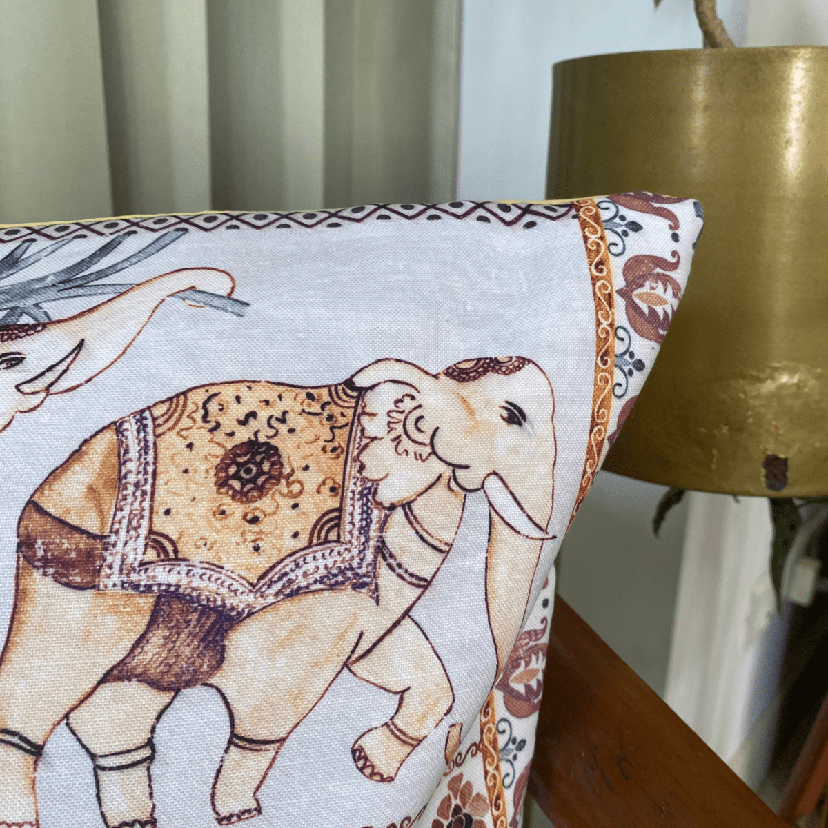 Golden Oasis Yellow Elephant Print Cushion Covers, 16" x 16", Pack of 2 - Coral Slub - 