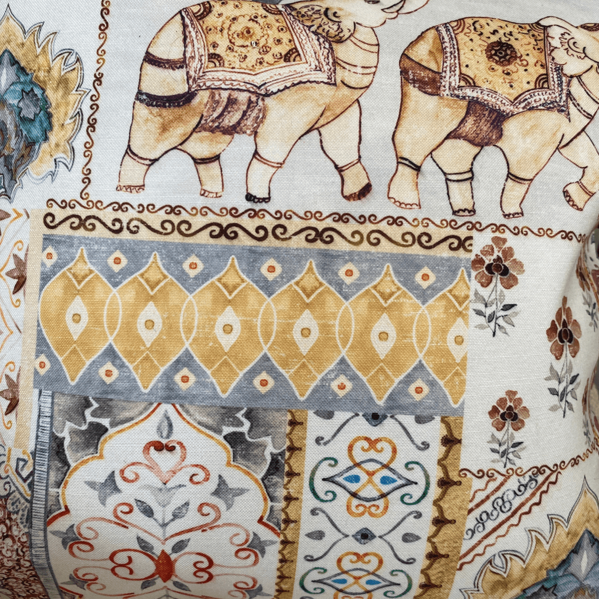 Golden Oasis Yellow Elephant Print Cushion Covers, 16" x 16", Pack of 2 - Coral Slub - 