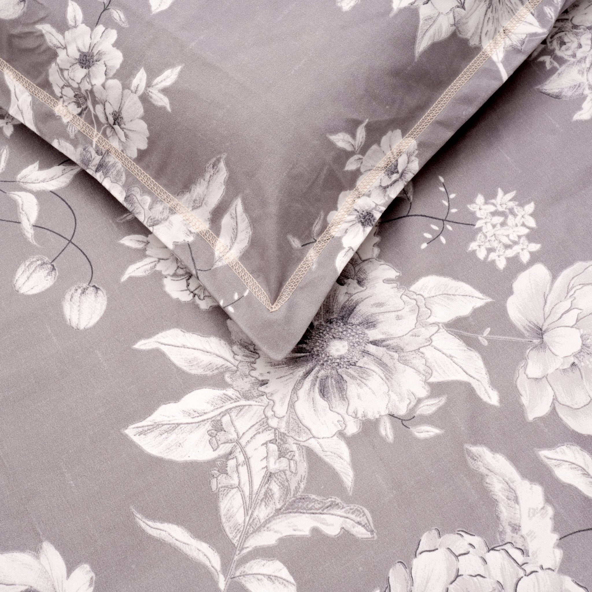 Gray Garden Double Bed Sheet Set, 90" x 100" - Coral Slub - 