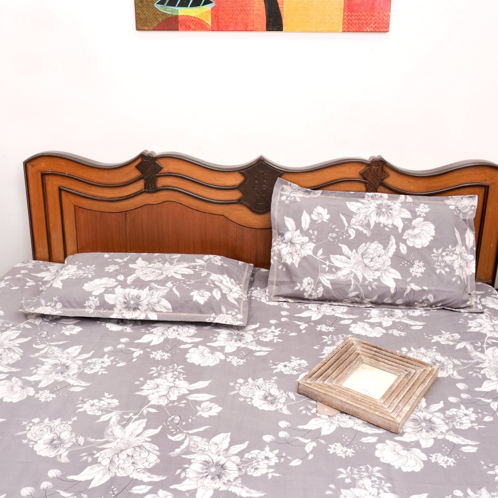 Gray Garden Double Bed Sheet Set, 90" x 100" - Coral Slub - 