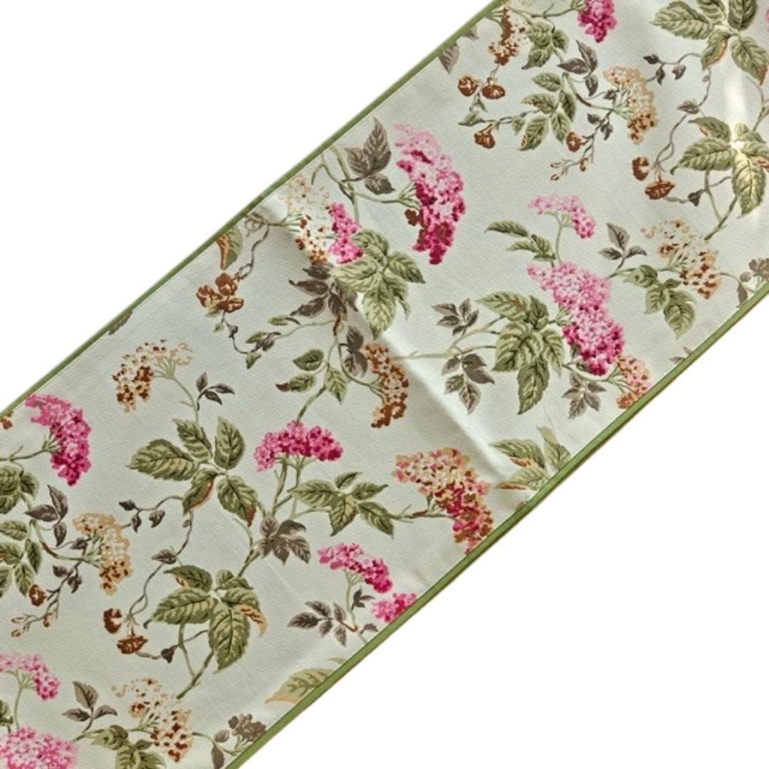 Green Valley Floral Print Table Runner - Coral Slub -