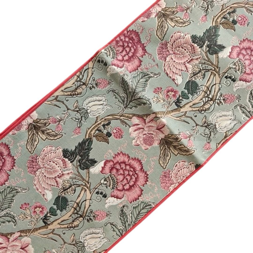 Grey Garden Floral Print Table Runner - Coral Slub -
