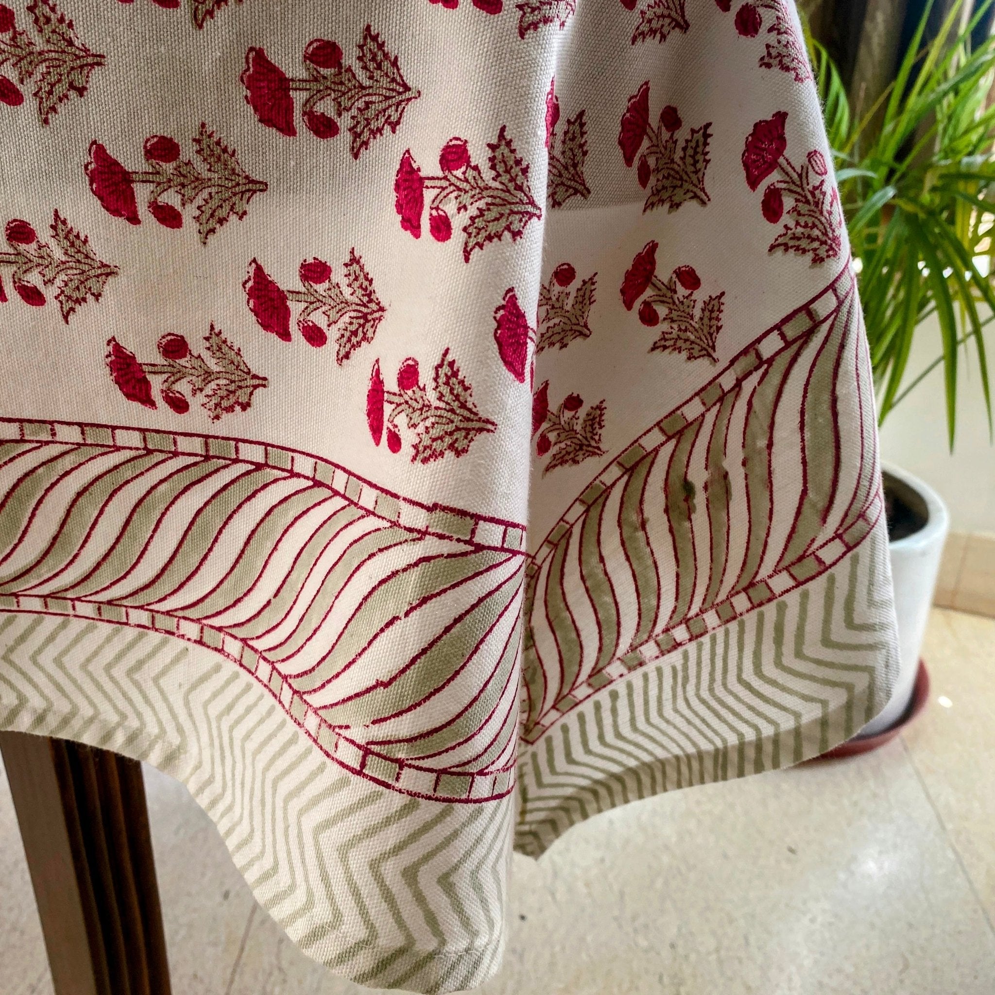 Gudhal 6 Seater Dining Table Cover, 100% Cotton Canvas, 60" x 90" - Coral Slub - 