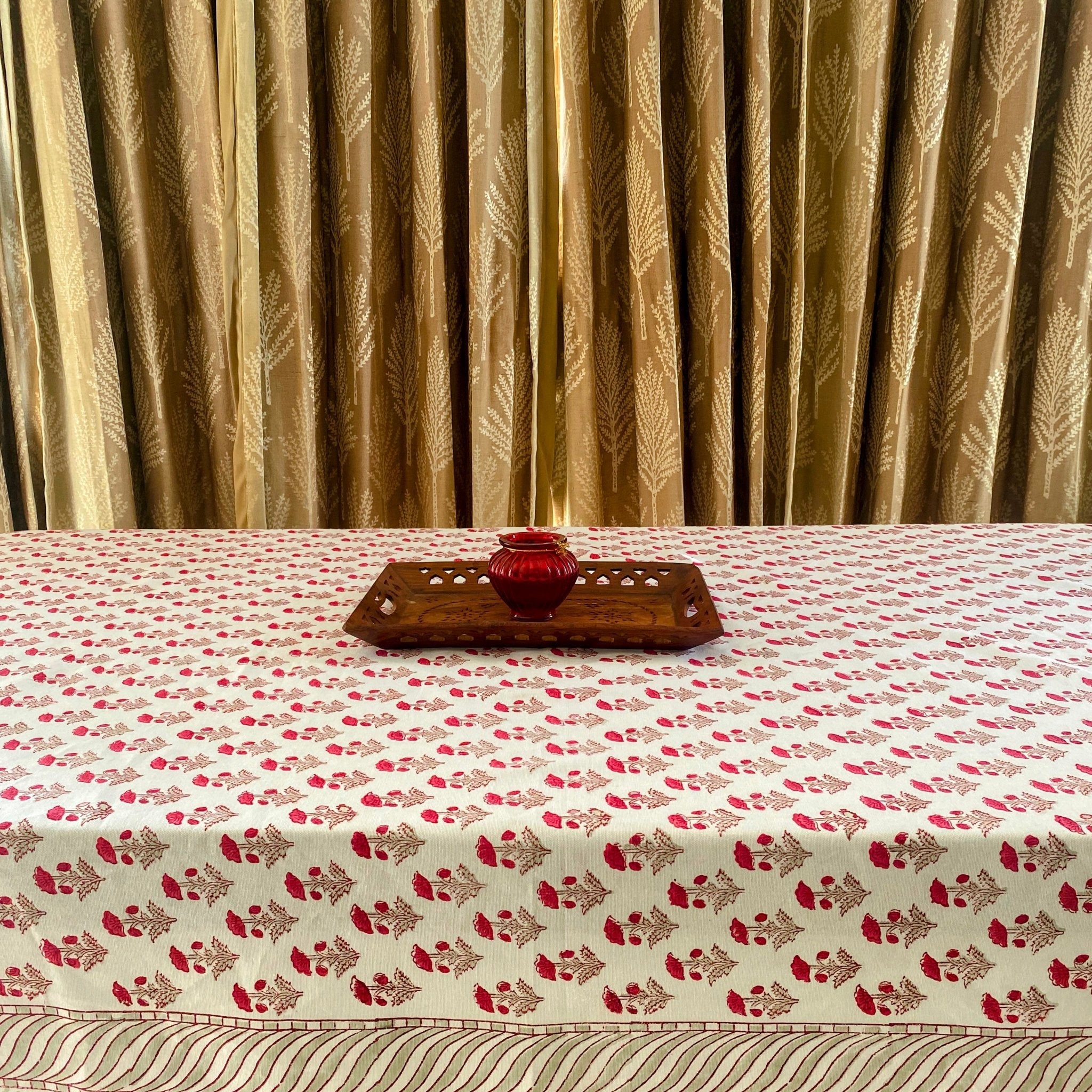 Gudhal 6 Seater Dining Table Cover, 100% Cotton Canvas, 60" x 90" - Coral Slub - 