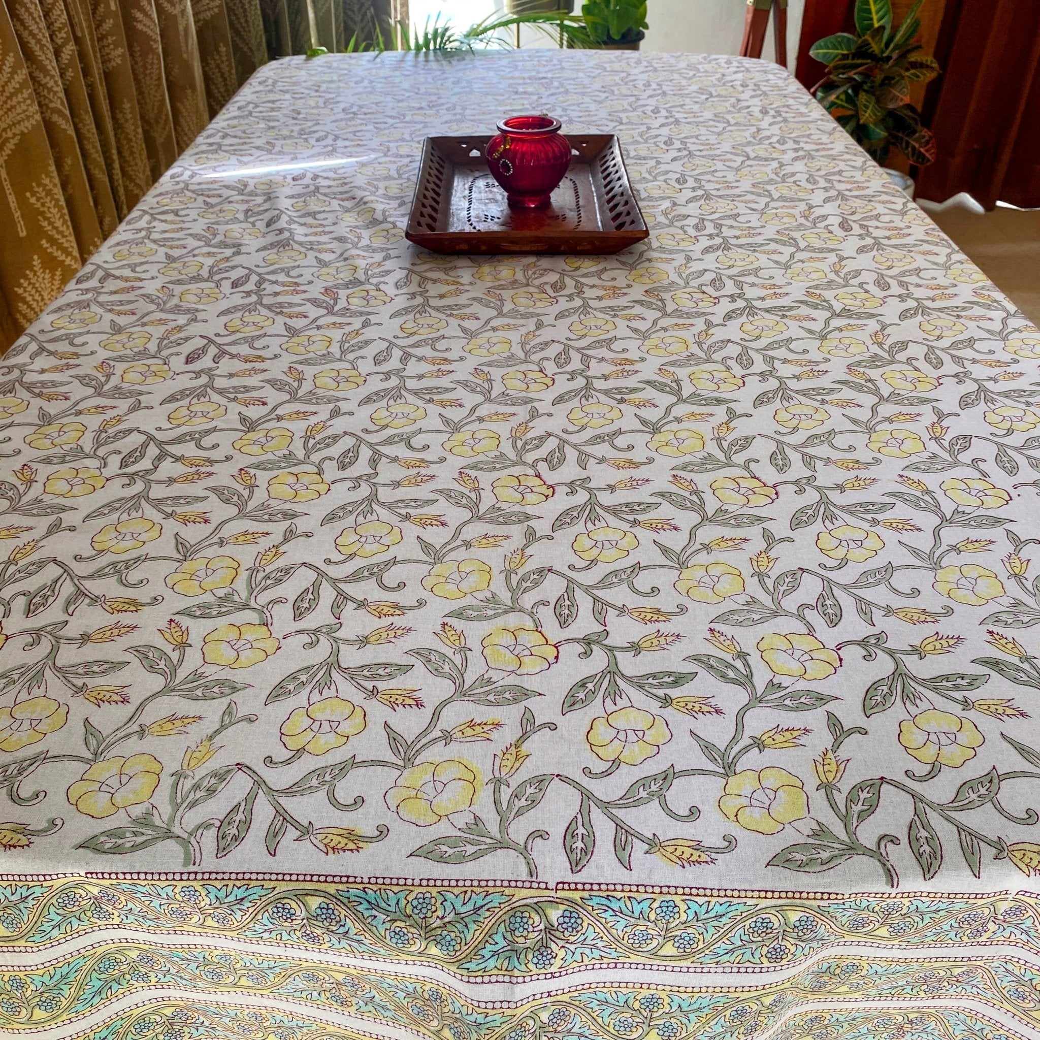 Gulanchi 6 Seater Dining Table Cover, 100% Cotton, 60" x 90" - Coral Slub - 
