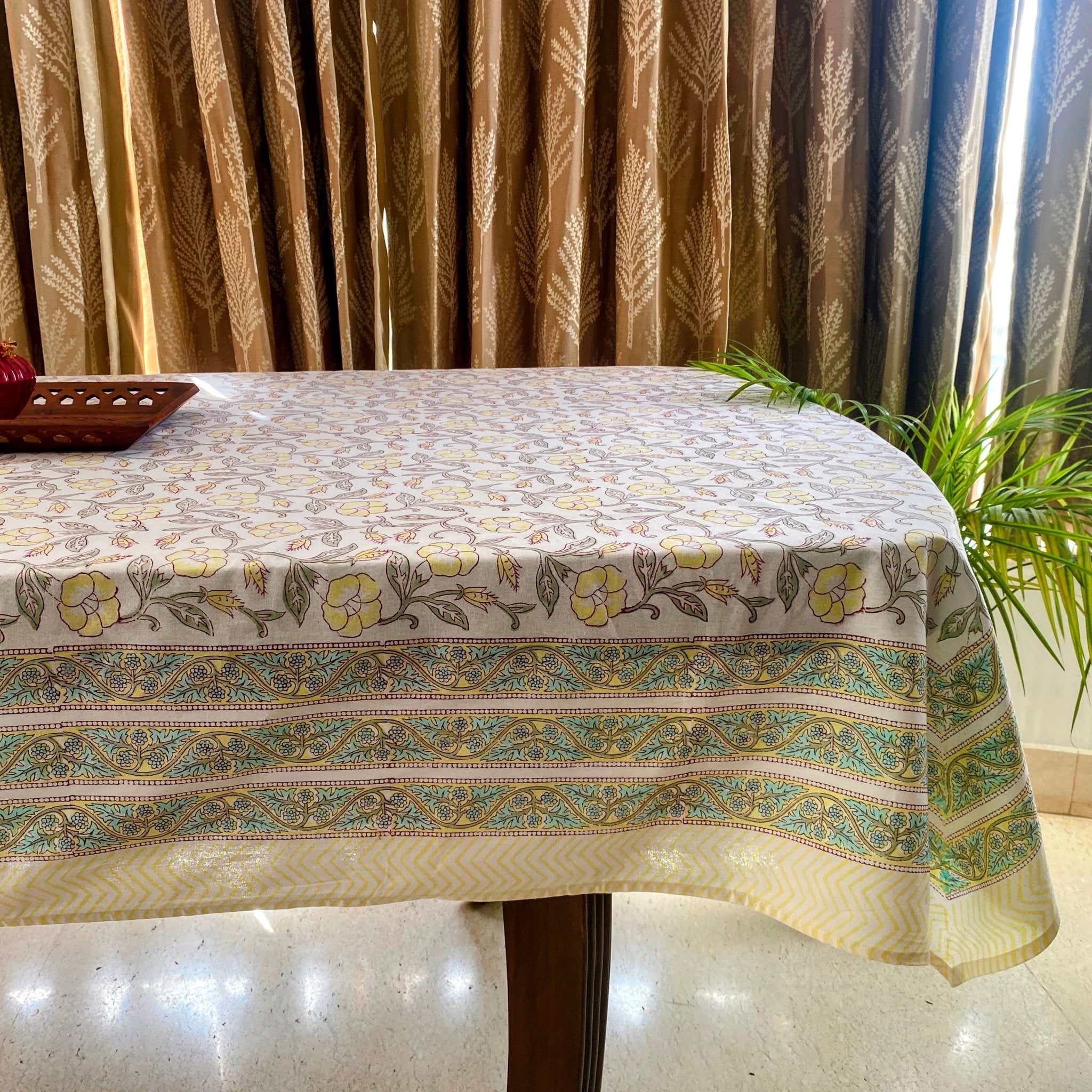 Gulanchi 6 Seater Dining Table Cover, 100% Cotton, 60" x 90" - Coral Slub - 