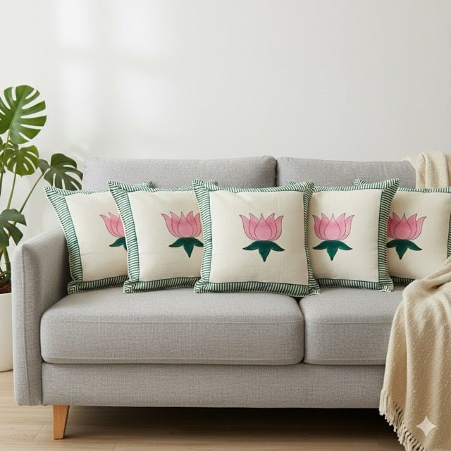 Gulpari Cushion Covers, Pack of 5 - Coral Slub - 