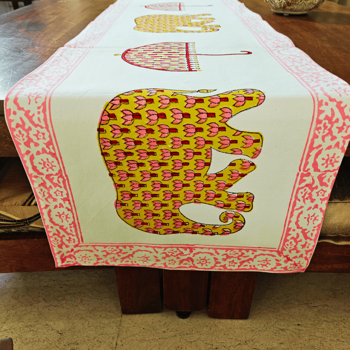 Hasti Table Runner, 100% cotton, 13" X 72" - Coral Slub - 