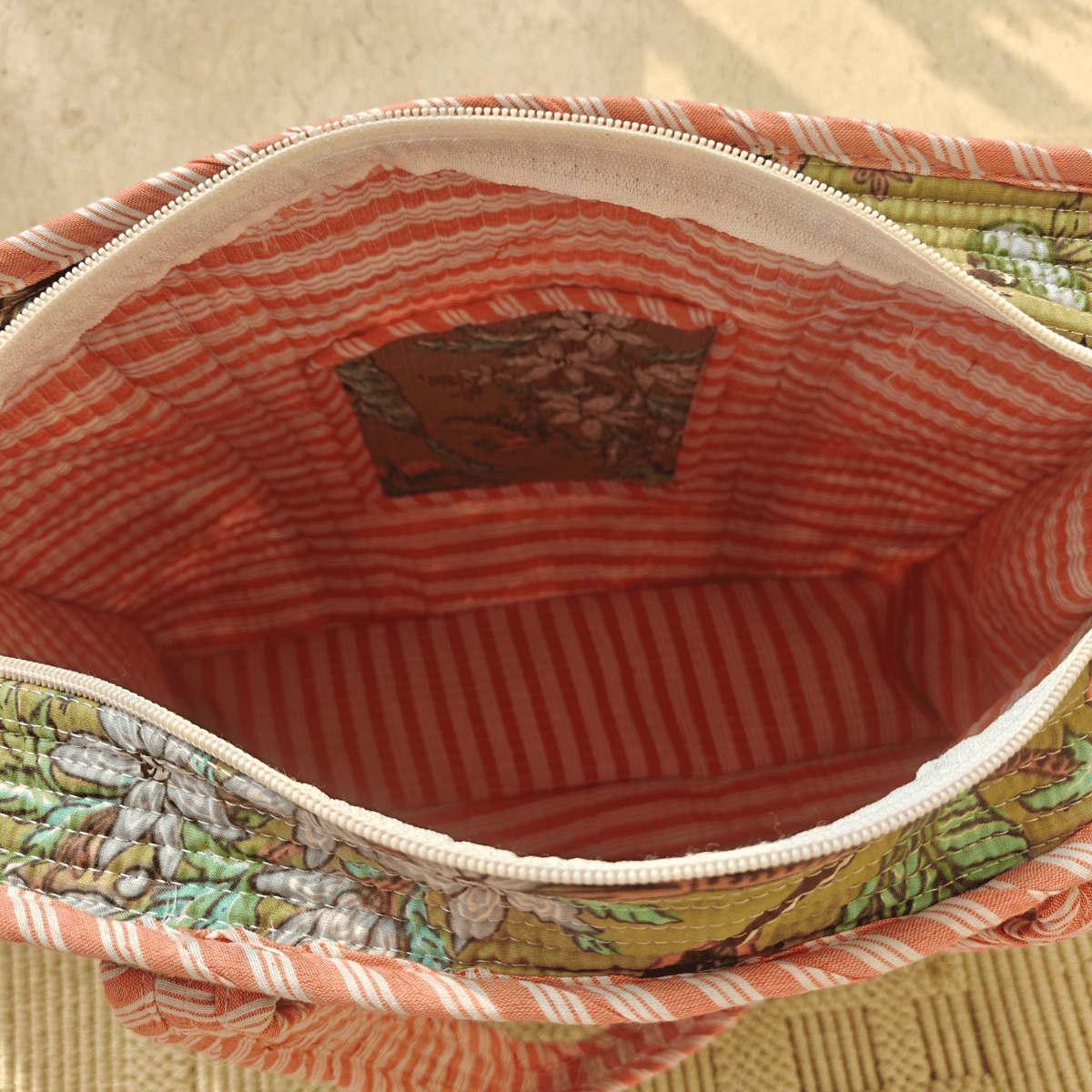 Heer Block Print Tote Bag - Coral Slub - 