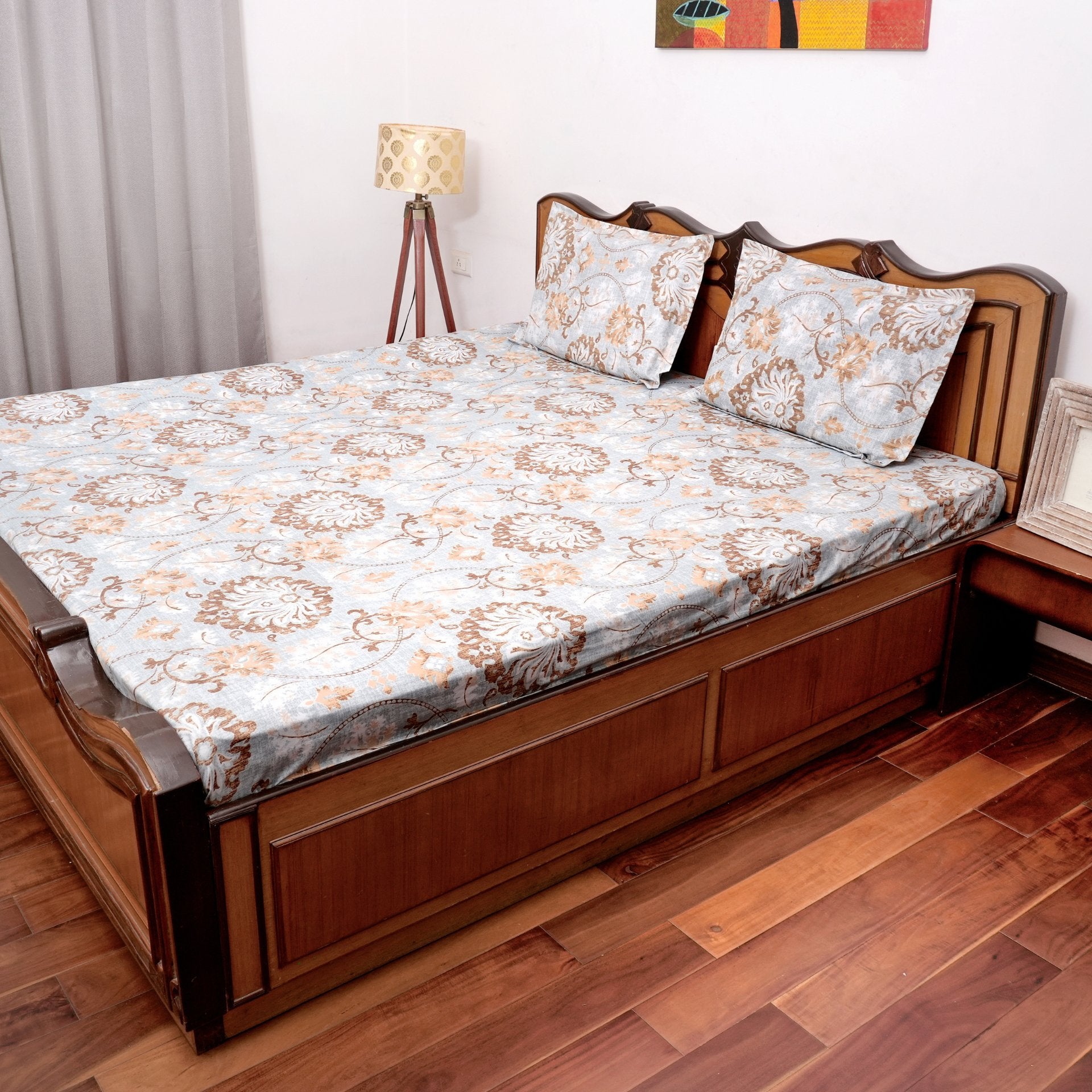 Heritage Garden Double Bed Sheet Set, 90" x 100" - Coral Slub - 