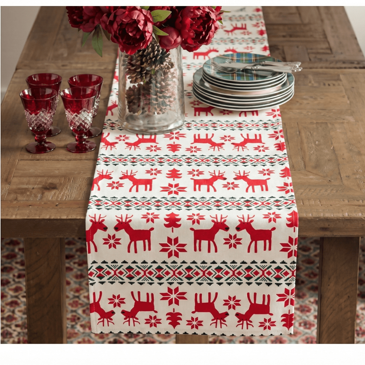 Holly Table Runner, 72" x 13" - Coral Slub - 