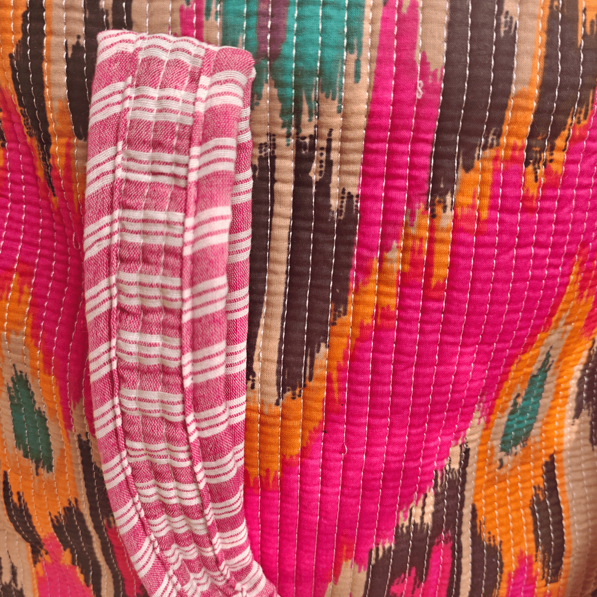 Ikat Block Print Tote Bag - Coral Slub - 